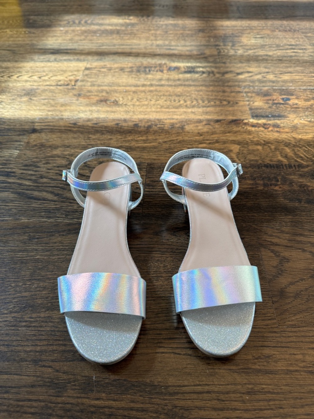 Silver Iridescent Girls Ankle-Strap Sandals